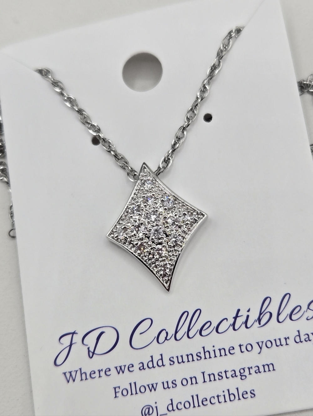 Swarovski Crystal Elements Silver Necklace Diamond Shaped 20-22 inch Prom Bridal